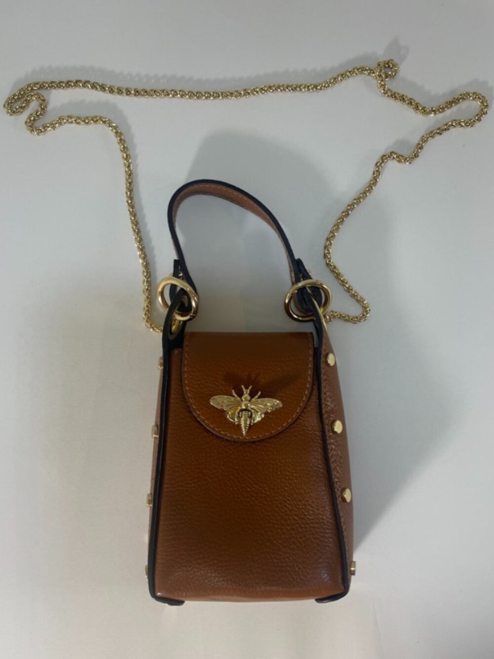 Vera Pelle Style Italian Leather Bee Handbag Mini Crossbody Purse Made in Italy